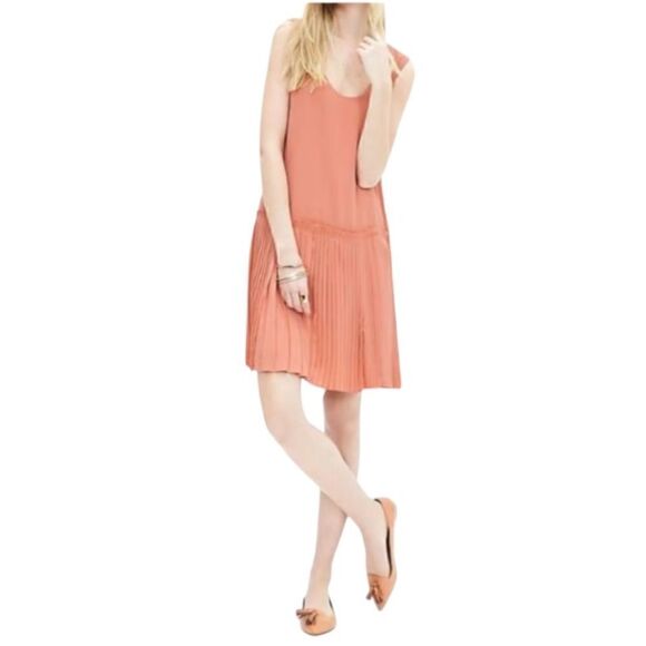 Banana Republic Peach Retro Pleated Drop Waist Dress Size 10 - Picture 6 of 11